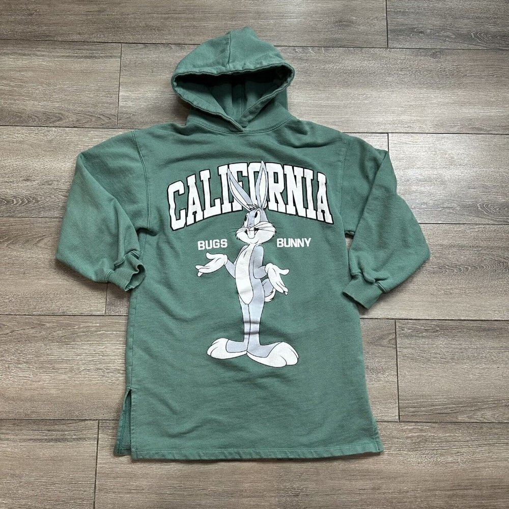 ZARA Looney Tunes Casual Hoodie Long Size 13-14 Girls Kids Green Logo
